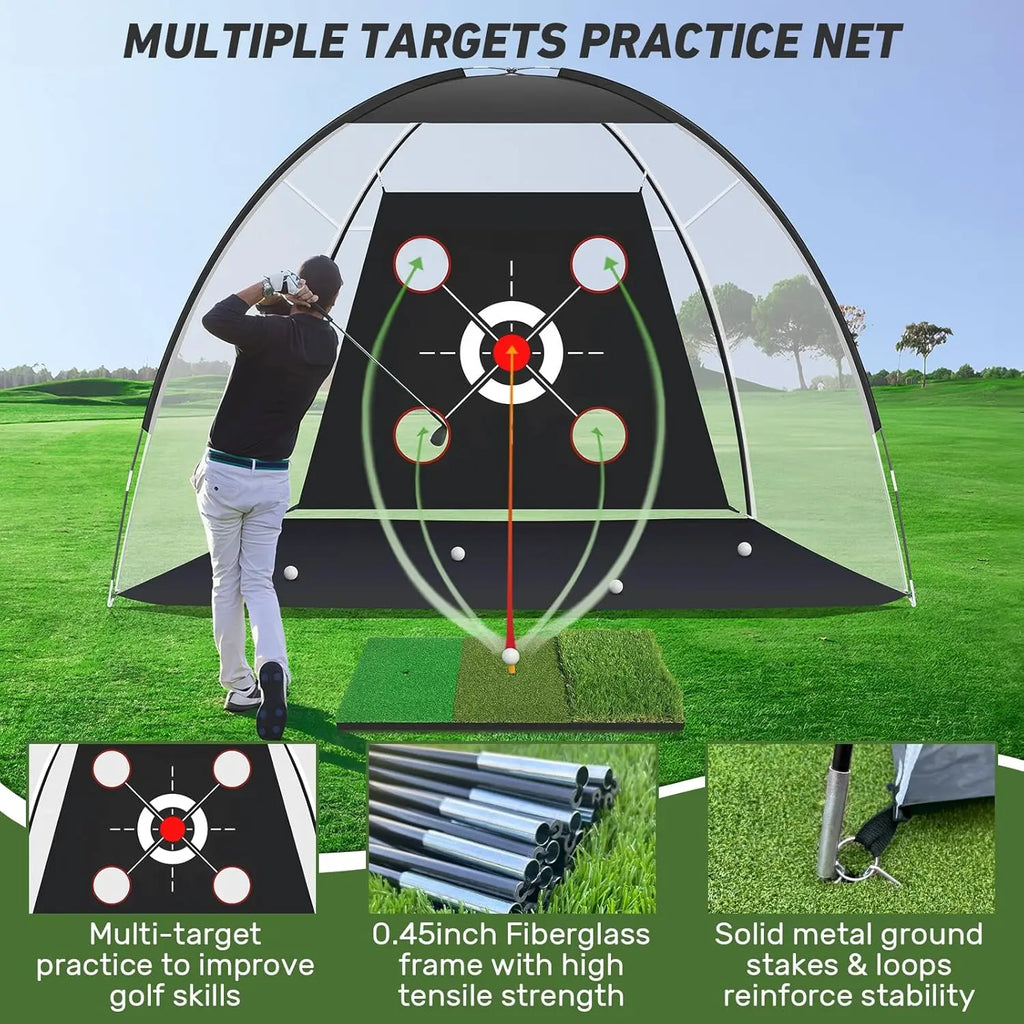 10x7ft Golf Practice Net with Mat & Target Balls - Backyard Training System