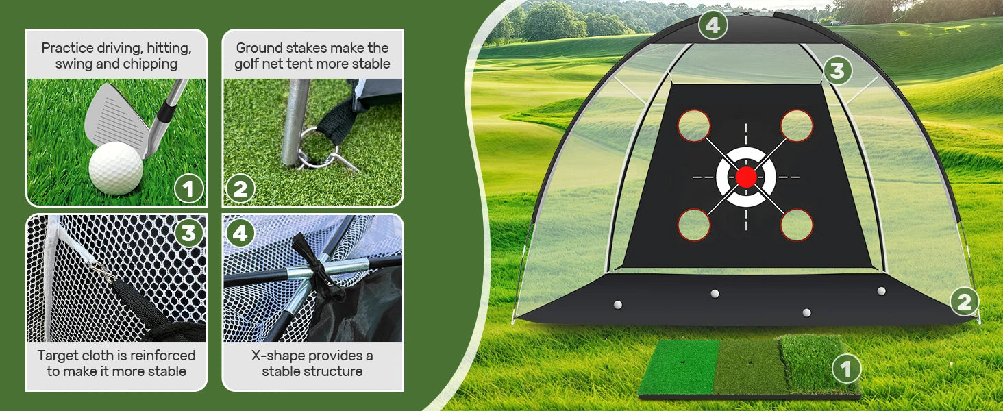 10x7ft Golf Practice Net with Mat & Target Balls - Backyard Training System