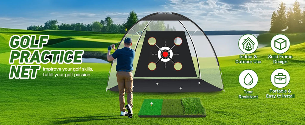 10x7ft Golf Practice Net with Mat & Target Balls - Backyard Training System
